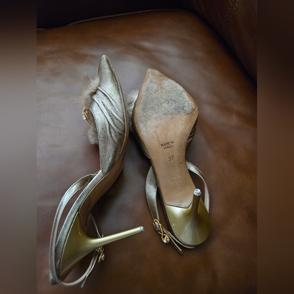 Rene Caovilla Gold Rhinestone Embellished Women's Heels 37 Used - Picture 3 of 11